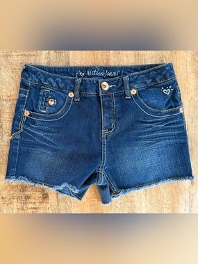 Justice Girls Denim Cutoff Jean Shorts Size 14 Blue Distressed Raw Hem